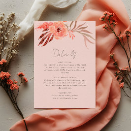 Coral Pink Orange Floral Wedding Details Begleitkarte