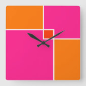 Coral Pink Orange Squares Quadratische Wanduhr (Vorderseite)