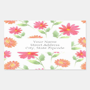 Coral Pink Peach Wassercolor Daisy Muster Rechteckiger Aufkleber