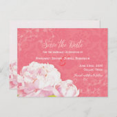 Coral Pink Peony Wedding Save the Date Ankündigungspostkarte (Vorne/Hinten)
