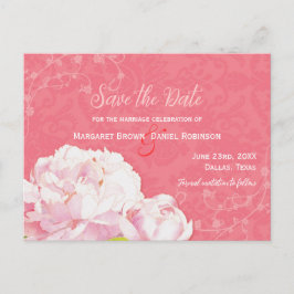 Coral Pink Peony Wedding Save the Date Ankündigungspostkarte