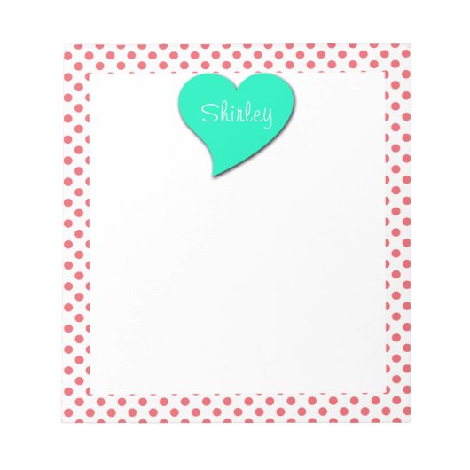 Coral Pink Polka Dots Monogram von Shirley Taylor Notizblock (Vorderseite)