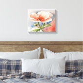 Coral Pink Poppy Blume Stretched Canvas Print Leinwanddruck (Insitu (Schlafzimmer))