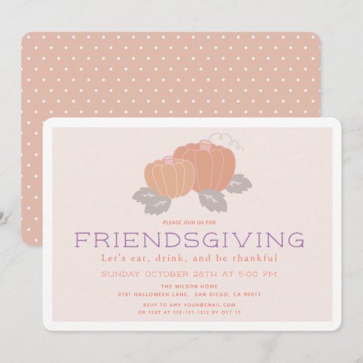 Coral Pink Pumpkin Friendsgiving Einladung (Vorne/Hinten)
