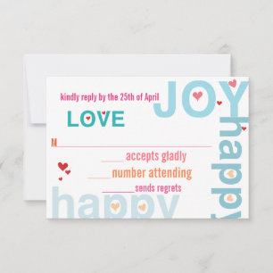 Coral Pink Red Aqua Moderne Typografie Wedding RSV RSVP Karte