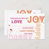 Coral Pink Red Floral Moderne Typografie RSVP Karte (Vorne/Hinten)