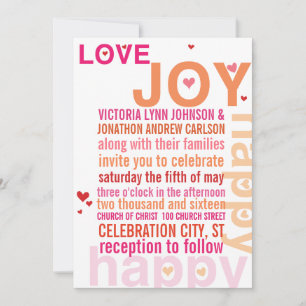 Coral Pink Red Modern Typografy Wedding Einladung