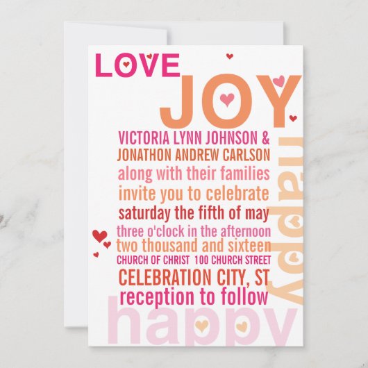 Coral Pink Red Modern Typografy Wedding Einladung (Vorderseite)