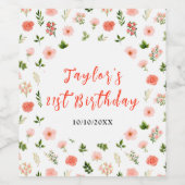 Coral Pink Red Roses Floral Birthday Weinetikett (Einzelnes Label)