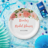 Coral Pink Red Roses Floral Bridal Shower Pappteller (Party)
