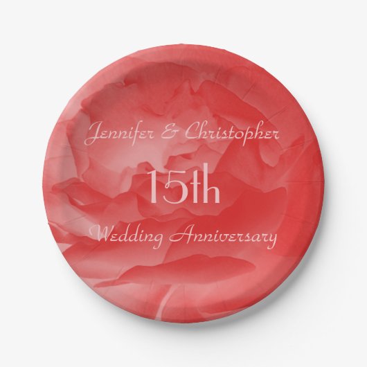 Coral Pink Rose 15. Hochzeitstag Party Pappteller (Vorderseite)