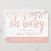 Coral Pink & Rose Gold Confetti Oh Baby Dusche Einladung (Vorderseite)