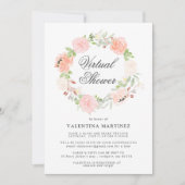 Coral Pink Rose Wreath Virtual Bridal Baby Dusche Einladung (Vorderseite)