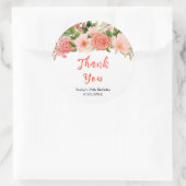Coral Pink Roses Floral Birthday Party Thank You Runder Aufkleber (Tasche)