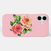 Coral Pink Roses mit Jade Green Blätter Case-Mate iPhone Hülle (Rückseite (Horizontal))
