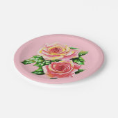 Coral Pink Roses mit Jade Green Blätter Pappteller (Schrägansicht)