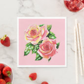 Coral Pink Roses mit Jade Green Blätter Serviette (Beispiel)