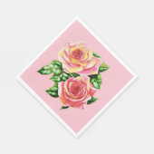 Coral Pink Roses mit Jade Green Blätter Serviette (Ecke)