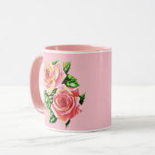 Coral Pink Roses mit Jade Green Blätter Tasse (Vorderseite Links)