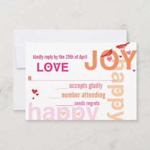 Coral Pink Rote Floral Moderne Typografie Love Bir RSVP Karte