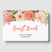 Coral Pink Rote Rosen Blumenzehen Gästebuch (Vorderseite)