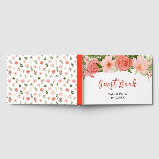 Coral Pink Rote Rosen Blumenzehen Gästebuch (Voll)