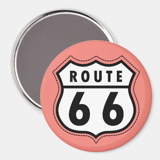 Coral Pink Route 66 Zeichen Magnet (Vorderseite/Rückseite)
