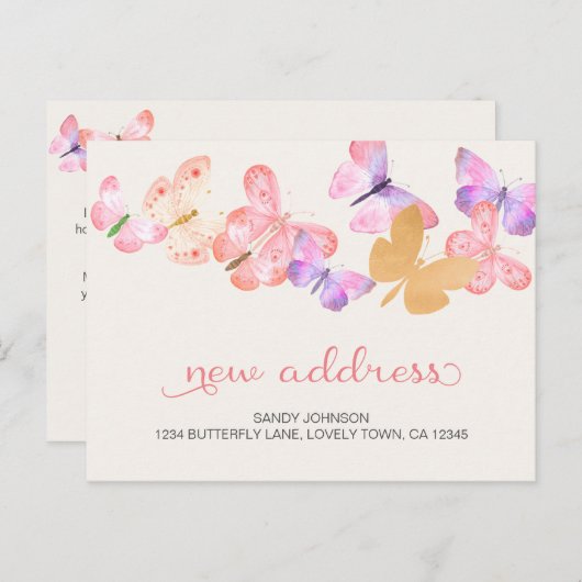 Coral Pink Schmetterlinge meine neue Adresse Ankündigungspostkarte (Vorne/Hinten)