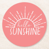 Coral Pink Simple Modern Hello Sunshine Runder Pappuntersetzer (Vorderseite)