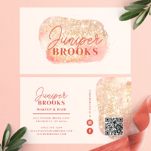 Coral Pink Social Media QR Code Gold Glitzer Visitenkarte