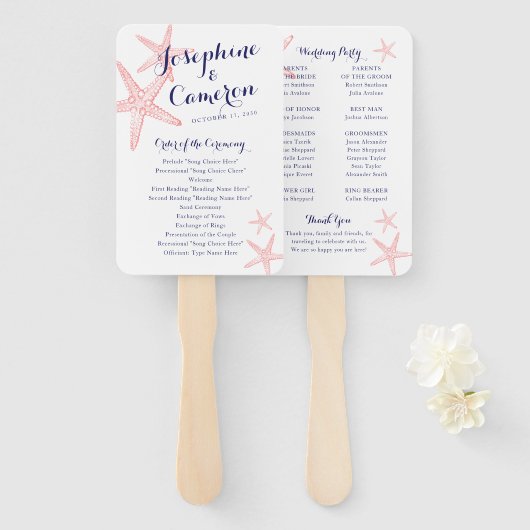 Coral Pink Starfish Beach Hochzeitsprogramm Fächer (Vorne und Hinten)