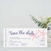 Coral Pink Starfish Boarding Pass Flugzeug Ticket Save The Date (Stehend Vorderseite)