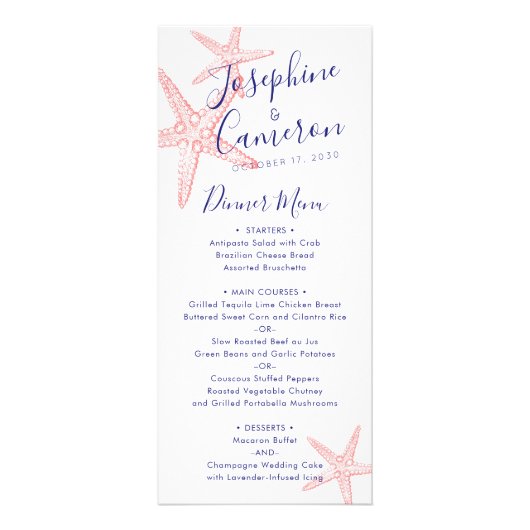 Coral Pink Starfish Modern Beach Menu Werbekarte (Vorne)