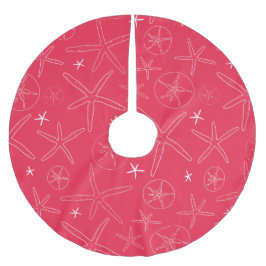 Coral Pink Starfish & Sand Dollar Tree Rock Polyester Weihnachtsbaumdecke