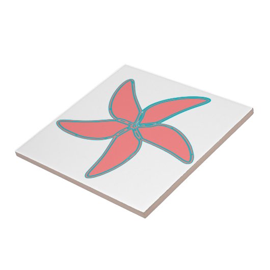 Coral Pink Starfish White Fliese (Seite)