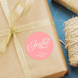 Coral Pink Stilvoll Cursive Joyful Holiday Runder Aufkleber