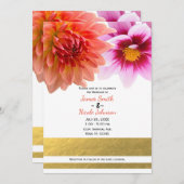 Coral & Pink Summer Dahlia Blume Blumenhochzeit Einladung (Vorne/Hinten)