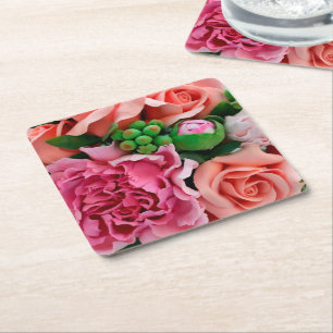 Coral & Pink Tee Rose Blume Rechteckiger Pappuntersetzer