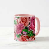 Coral & Pink Tee Rose Blume Tasse (VorderseiteRechts)