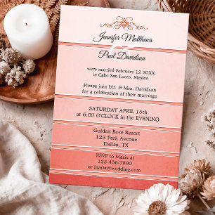 Coral Pink Ton sur Ton Striping Post Wedding Einladung
