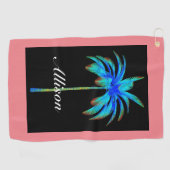 Coral Pink Tropical Palm Tree Personalisiert Golfhandtuch (Horizontal)