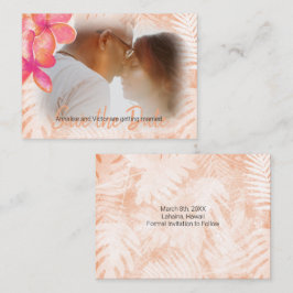 Coral Pink Tropical Plumeria Rett-the-Date Card Hinweiskarte
