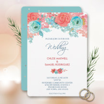 Coral Pink und Aqua Floral Wedding Einladung