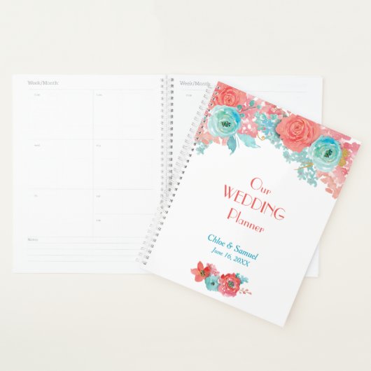 Coral Pink und Aqua Floral Wedding Planer (Anzeige)