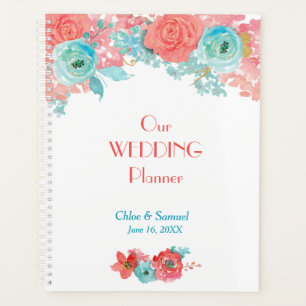 Coral Pink und Aqua Floral Wedding Planer