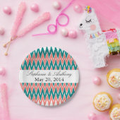 Coral Pink und Aquamarine Zigzag Wedding Pappteller (Party)