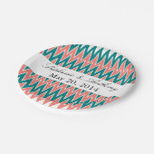Coral Pink und Aquamarine Zigzag Wedding Pappteller (Schrägansicht)