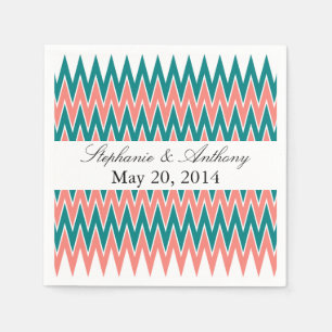 Coral Pink und Aquamarine Zigzag Wedding Serviette