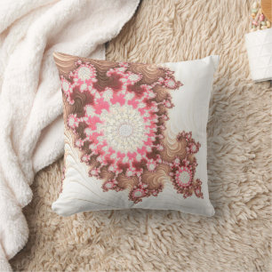 Coral Pink und Brown Fraktal Seashell Abstrakt Kissen
