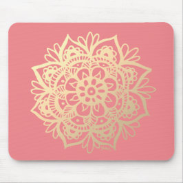 Coral Pink und Gold Mandala Blume Mousepad